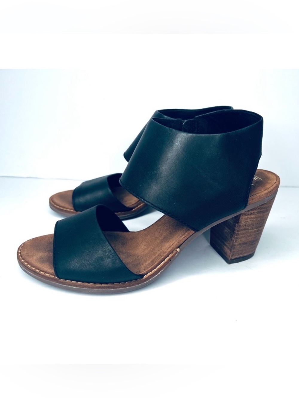 Tom’s Sz 7W Women’s Black Block Heel Sandal - Stylish Open Toe